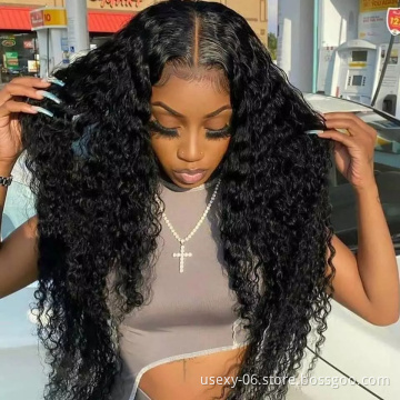 Virgin brazilian human hair wig vendors wholesale natural black curly wave T part lace front human hair wigs for black women